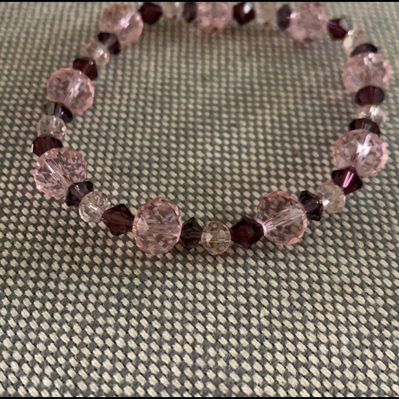 Handmade Pink & Purple Glass Stretch Bracelet - Picture 1 of 4
